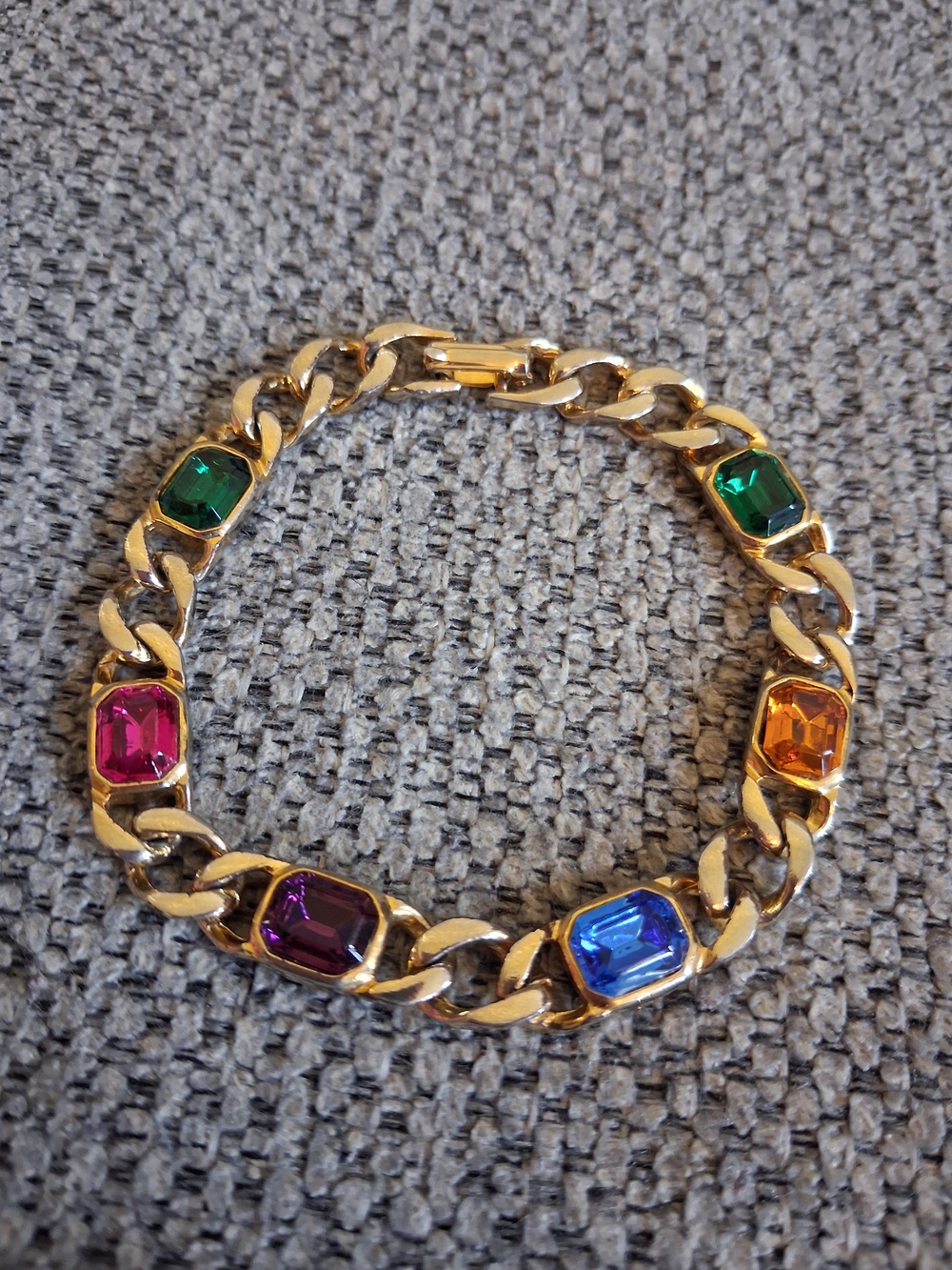 Gold-Tone Multicolor Rhinestone Link Bracelet